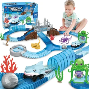 Shark Race Car Toy w/Bendable Racetrack Cars